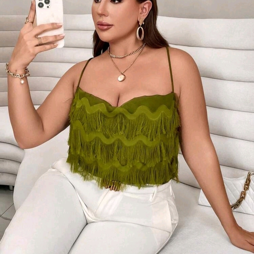SHEIN Olive Green Fringe Camisole